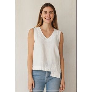 LA FIXSUN LINEN TOP SLEEVELESS ASYMMETRIC HEM BEACHY RESORT BREATHABLE BOHO S